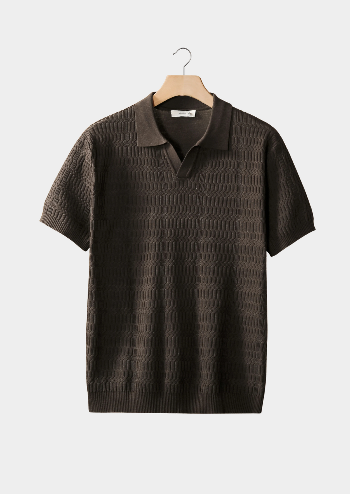 Coffee Patterned Knit Buttonless Polo | Portovelli