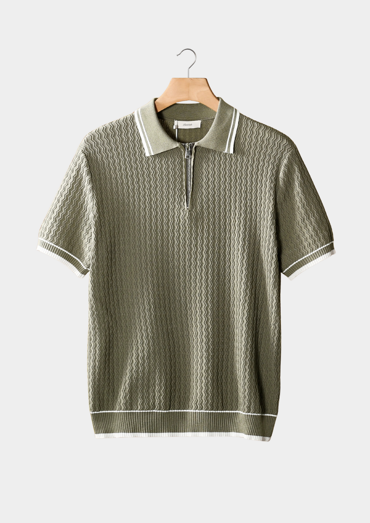 Taupe Wavy Textured Zipper Polo | Portovelli
