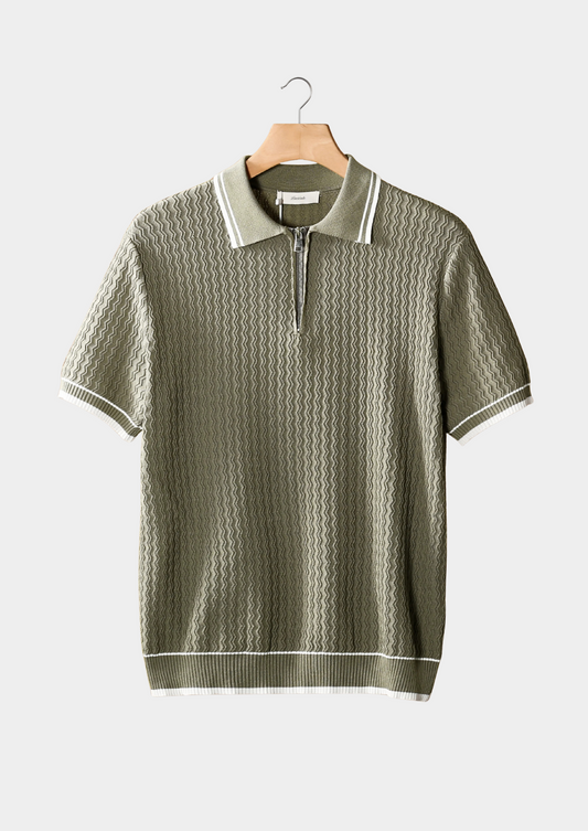 Taupe Wavy Textured Zipper Polo | Portovelli