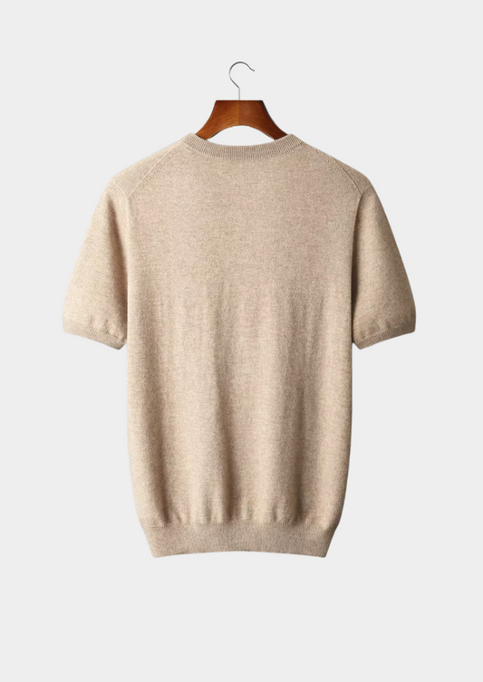 Premium Cashmere Classic Crewneck T-Shirt - Light Beige | Portovelli