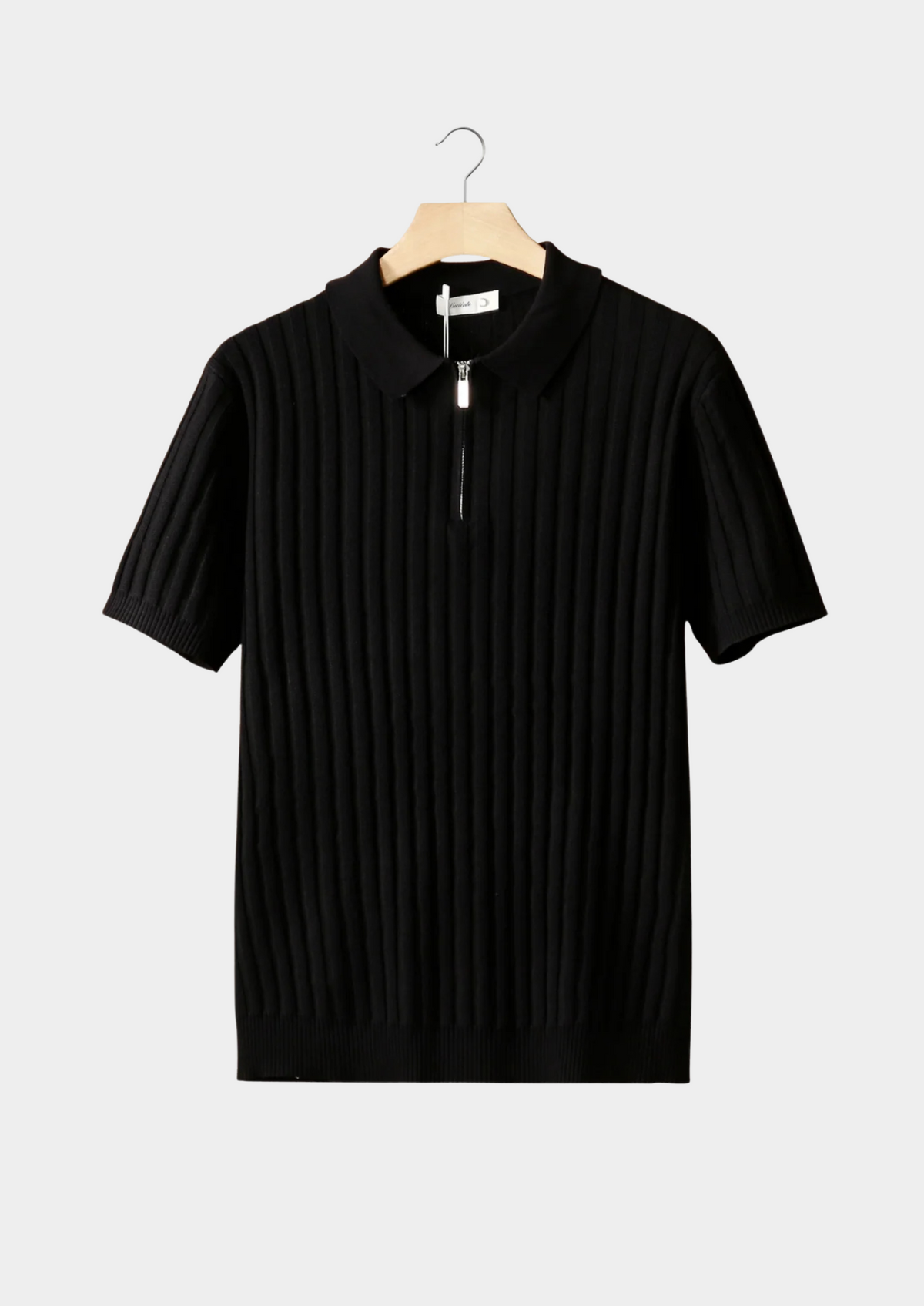 Black Ribbed Zipper Polo | Portovelli