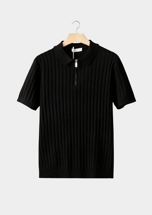 Black Ribbed Zipper Polo | Portovelli
