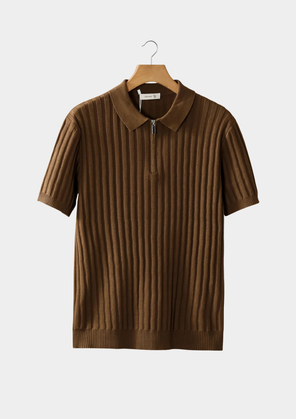 Caramel Ribbed Zipper Polo | Portovelli