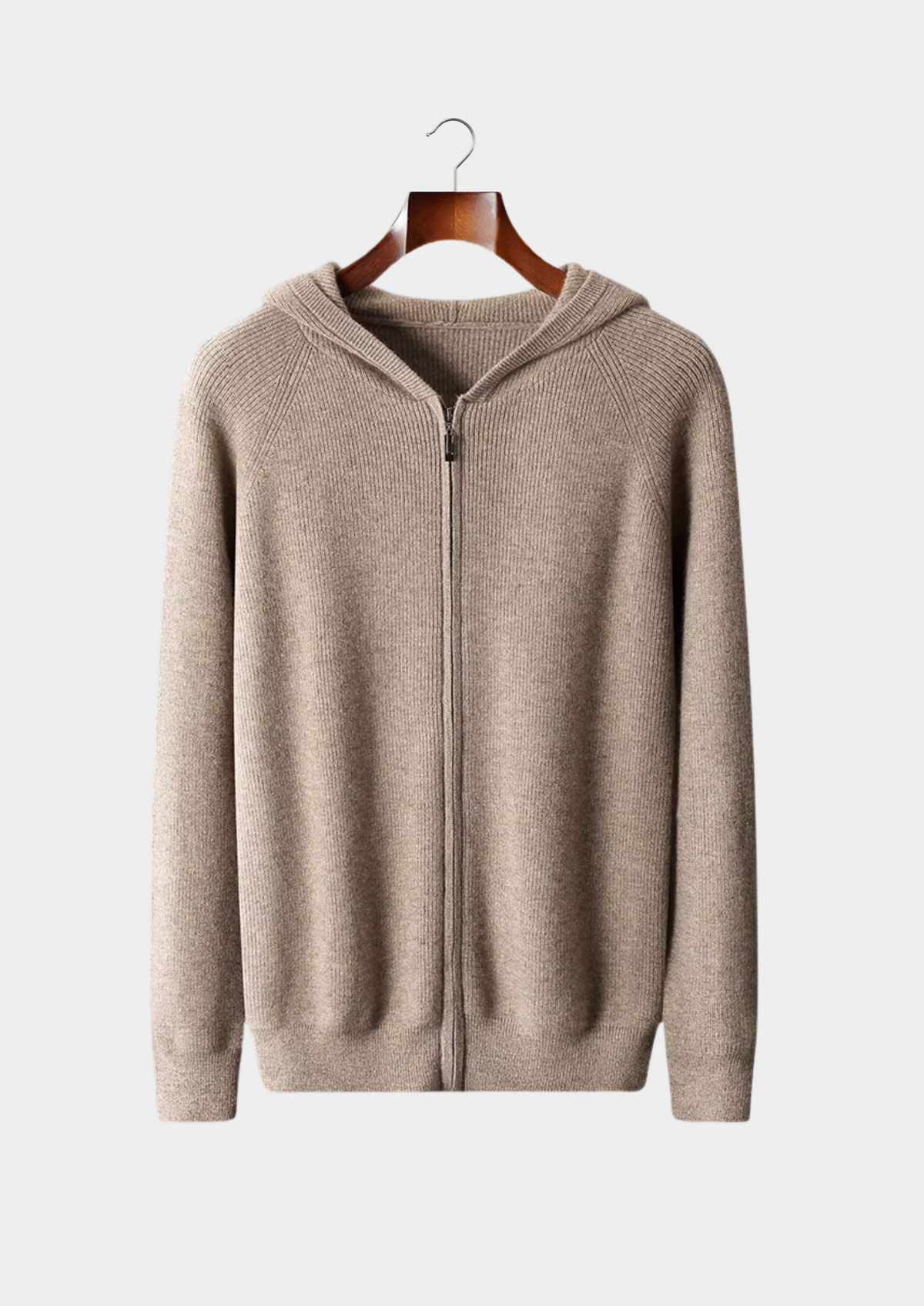 Pure Extra-Fine Merino Wool Ribbed Zip Hoodie | Portovelli