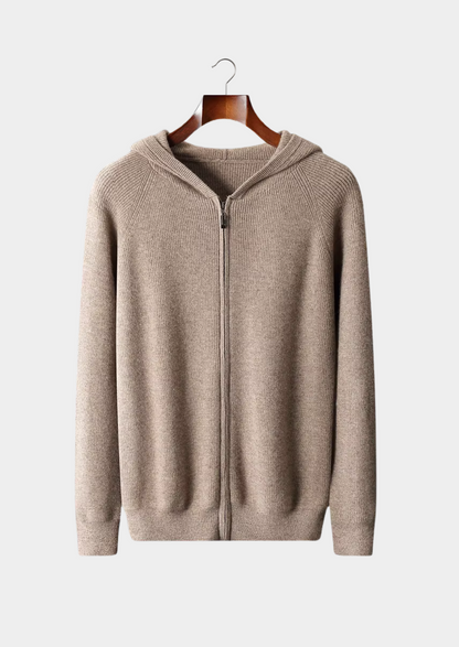 Pure Extra-Fine Merino Wool Ribbed Zip Hoodie | Portovelli