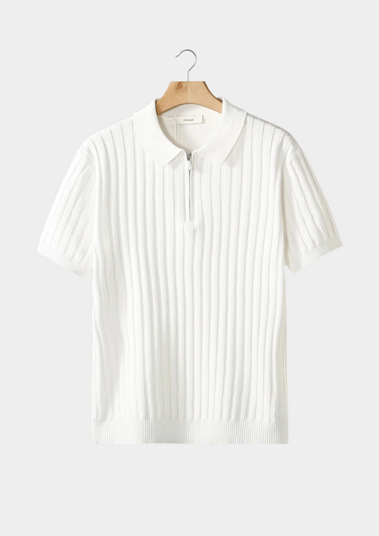 White Ribbed Zipper Polo | Portovelli