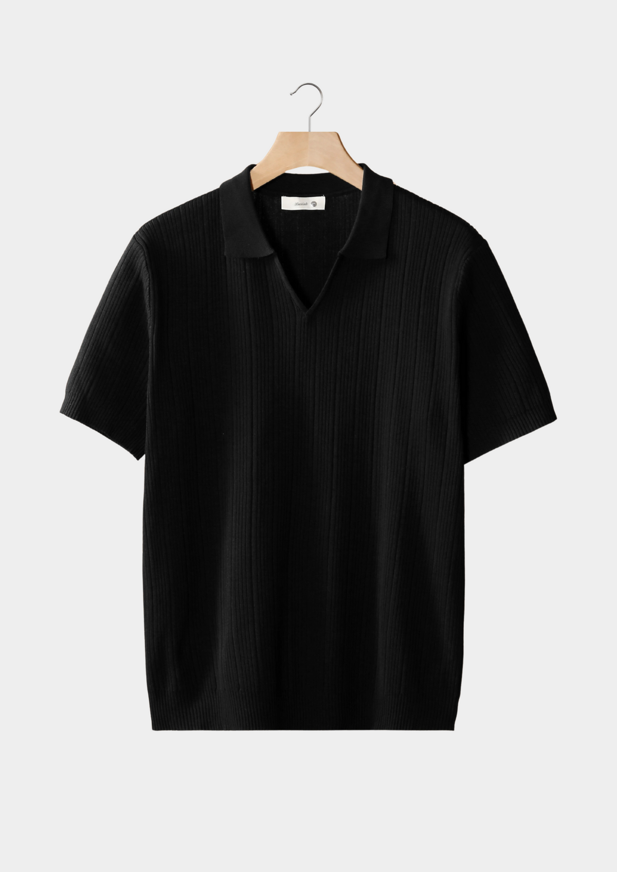 Black Open Collar Ribbed Polo | Portovelli