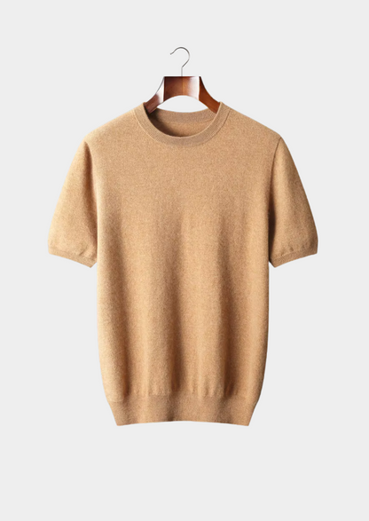 Premium Cashmere Classic Crewneck T-Shirt - Honey Mustard | Portovelli