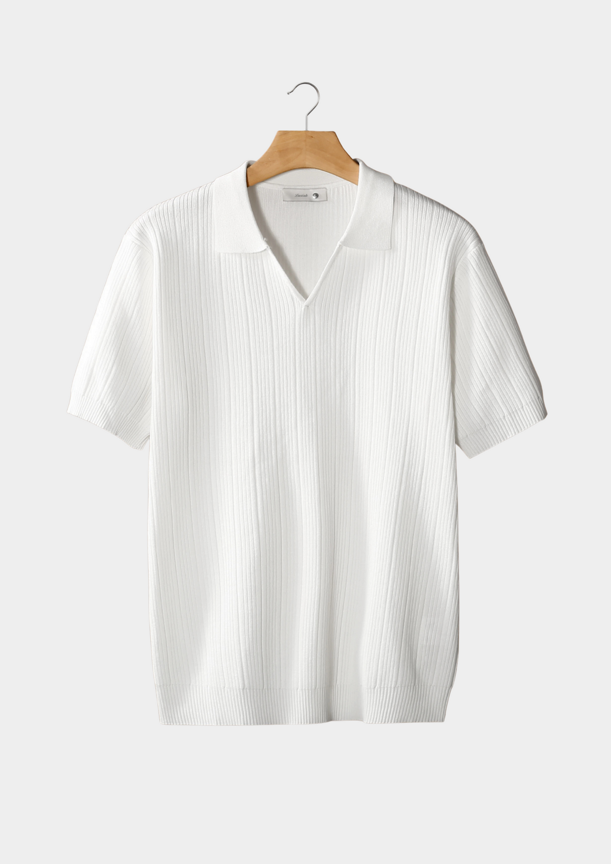White Open Collar Ribbed Polo | Portovelli