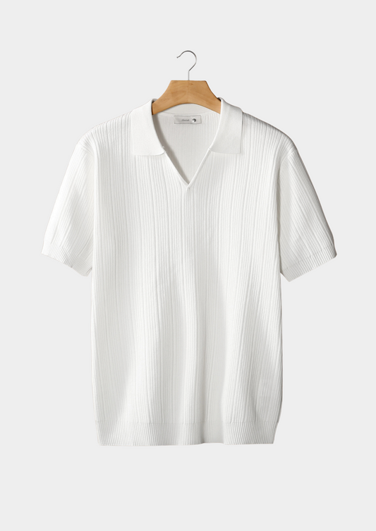 White Open Collar Ribbed Polo | Portovelli