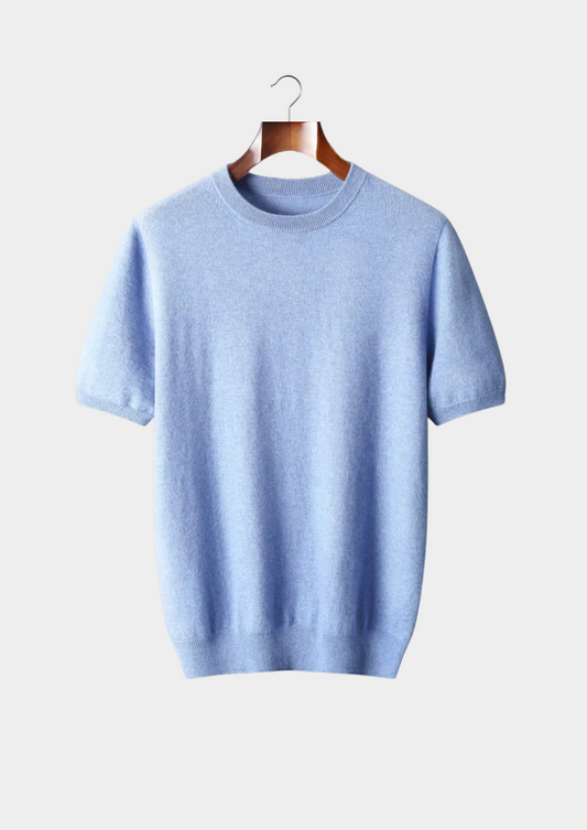 Premium Cashmere Classic Crewneck T-Shirt - Light Blue | Portovelli