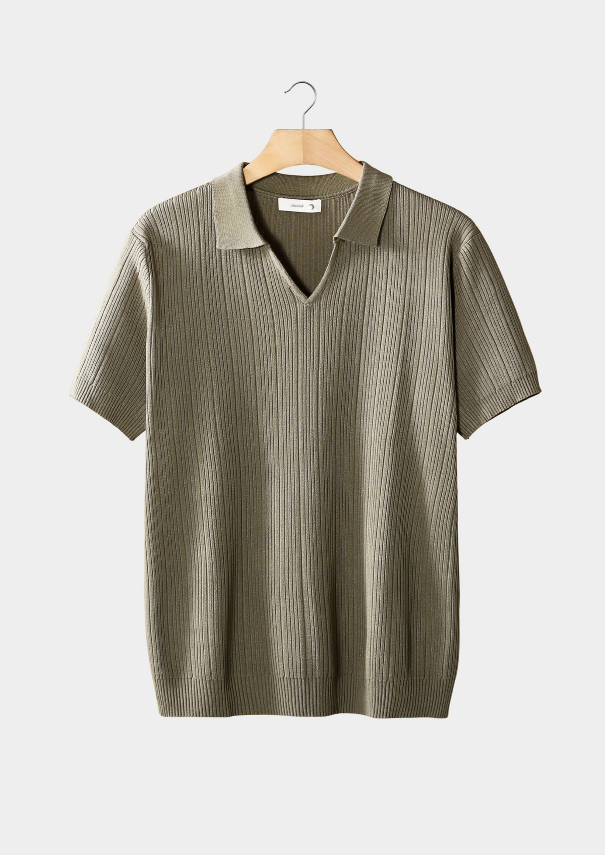 Taupe Open Collar Ribbed Polo | Portovelli
