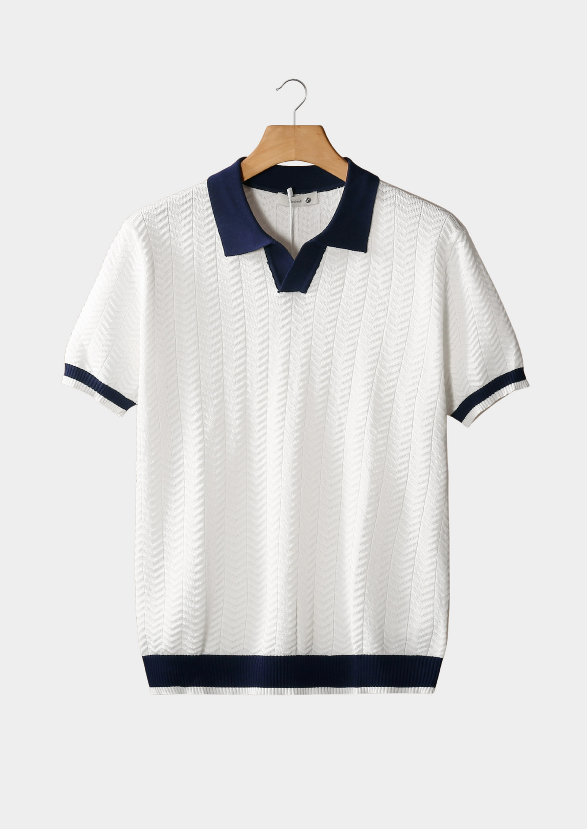 White Contrast Textured Polo | Portovelli