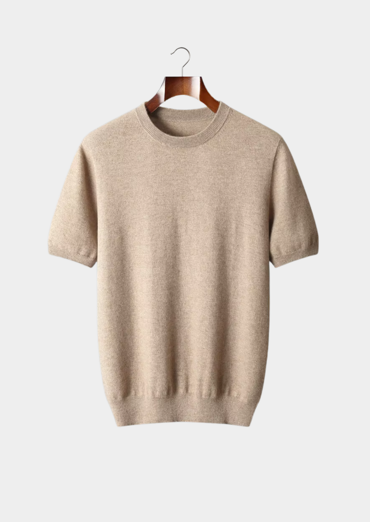 Premium Cashmere Classic Crewneck T-Shirt - Light Beige | Portovelli