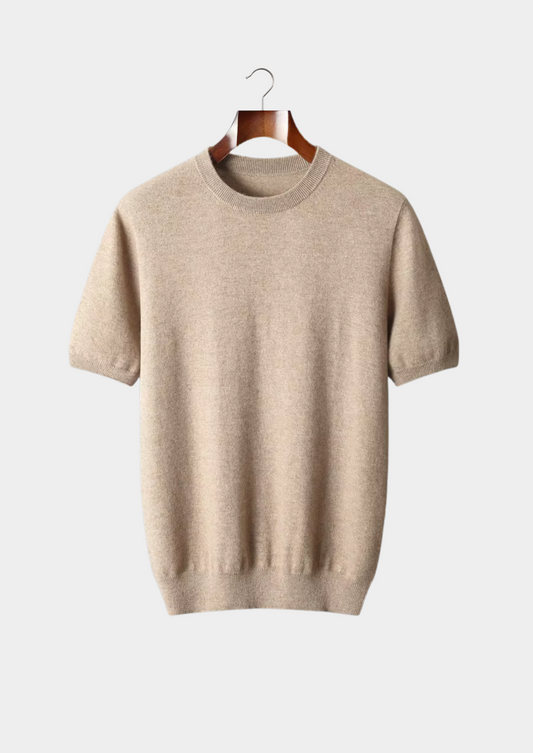 Premium Cashmere Classic Crewneck T-Shirt - Light Beige | Portovelli
