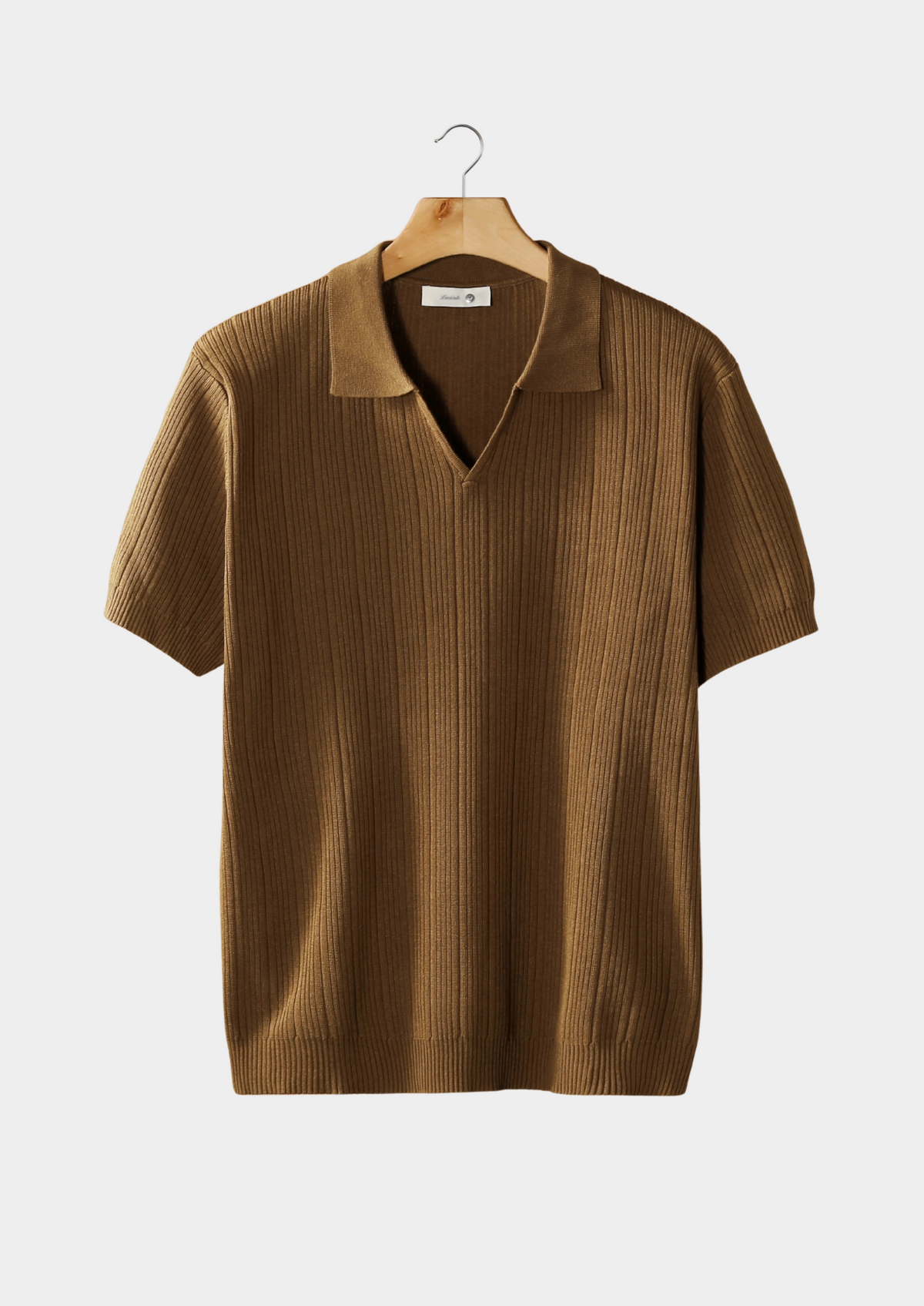 Caramel Open Collar Ribbed Polo | Portovelli