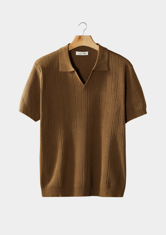 Caramel Open Collar Ribbed Polo | Portovelli