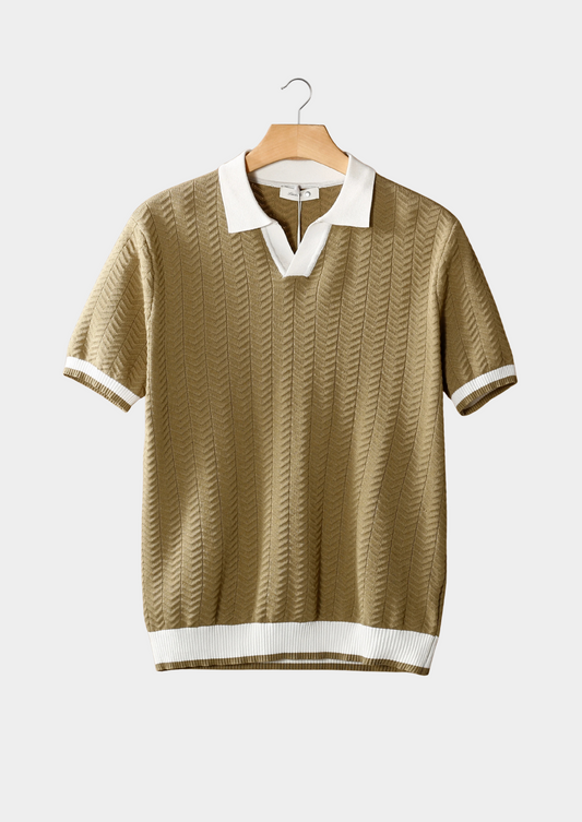 Almond Contrast Textured Polo | Portovelli