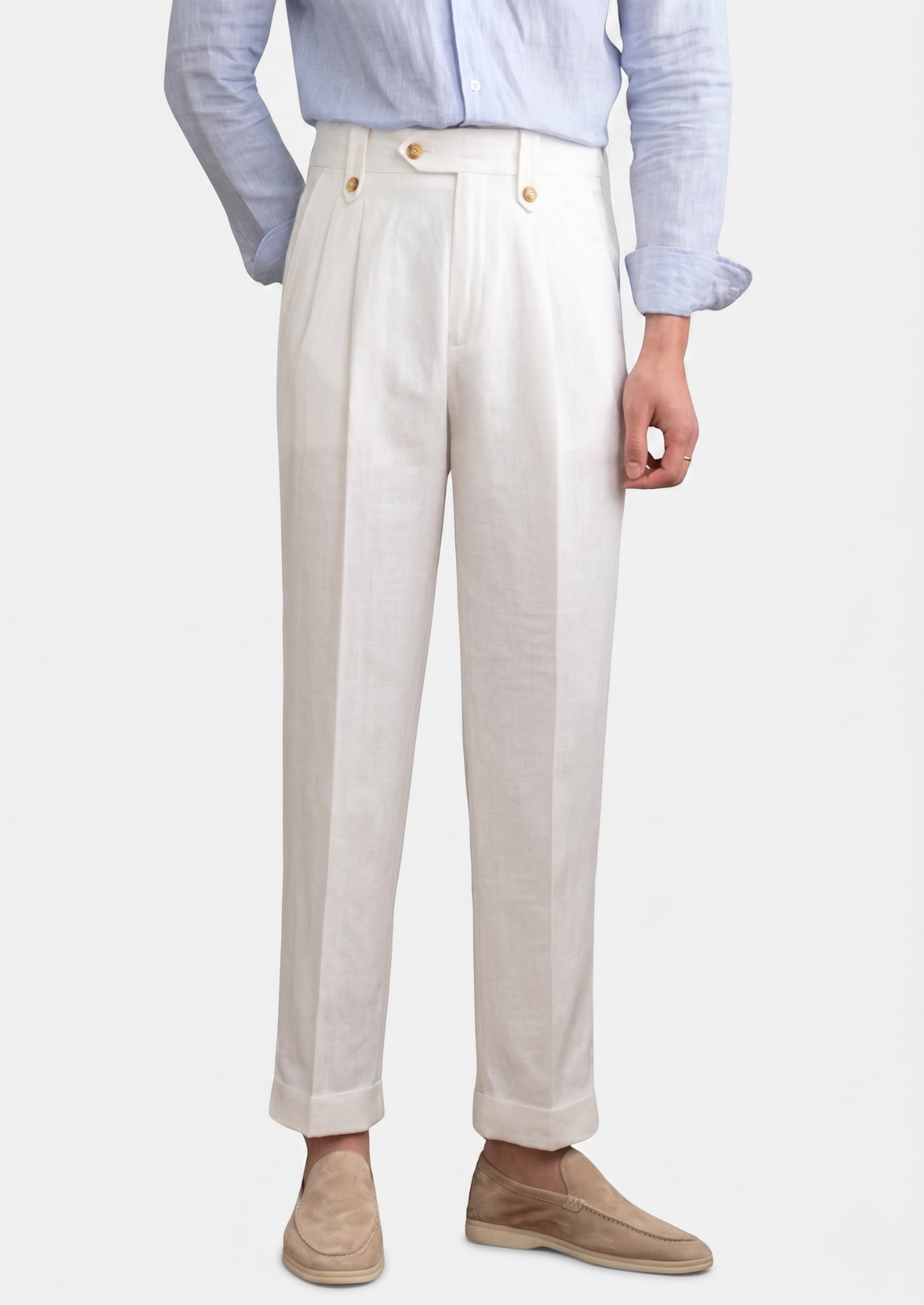 Cagliari Pleated Coastal Trousers - White | Portovelli