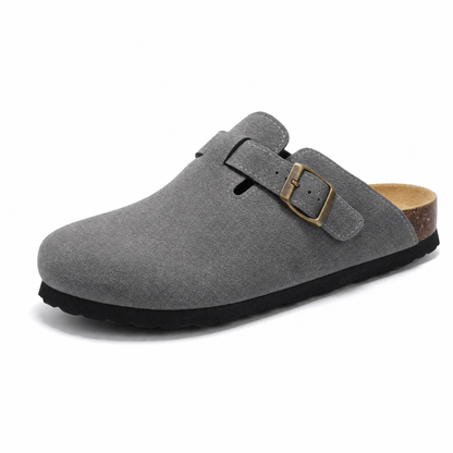 Portovelli Suede Boston Clogs - Dark Grey