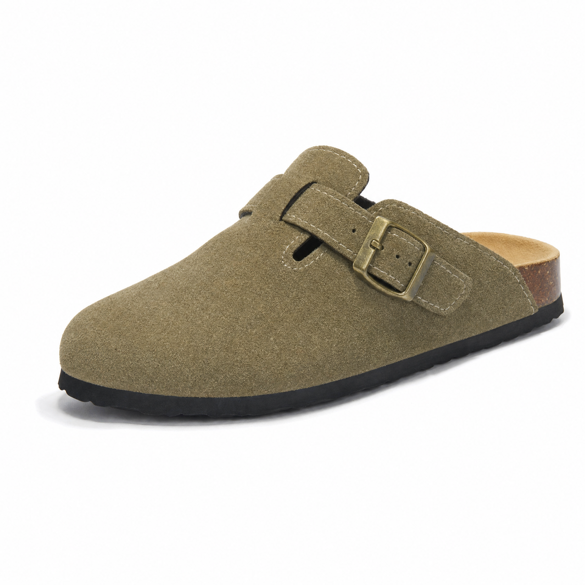 Portovelli Suede Boston Clogs - Moss Green
