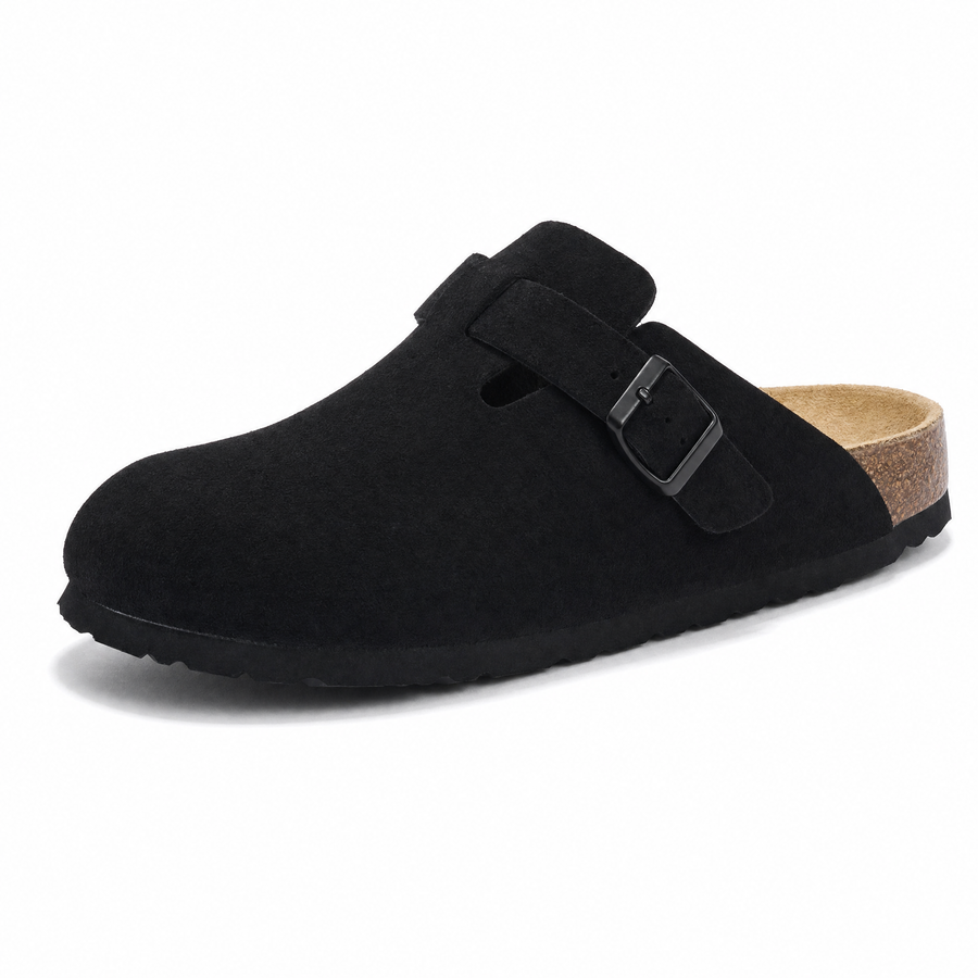Portovelli Suede Boston Clogs - Black