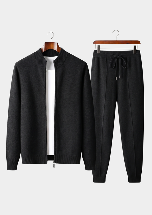 Pure Extra-Fine Merino Wool Black Luzzo Set | Portovelli