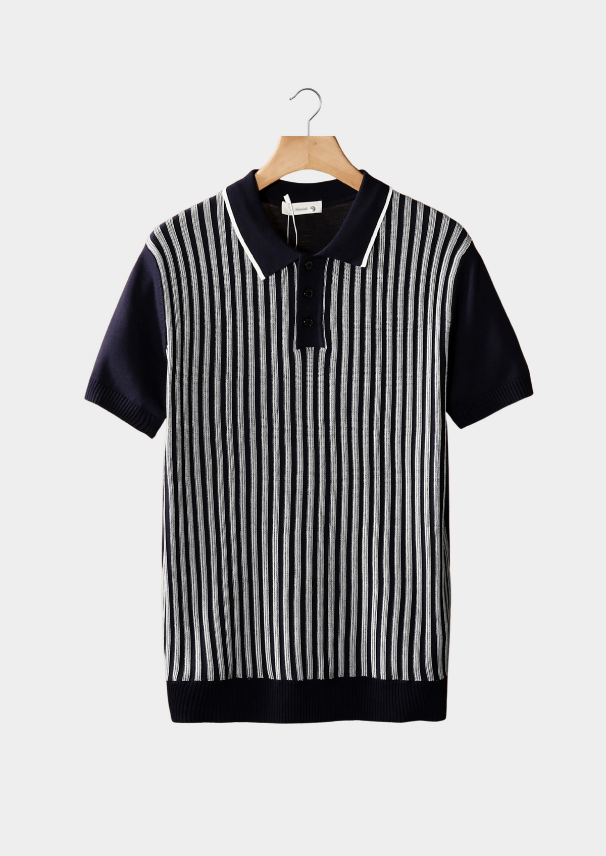Navy Vertical Striped Polo | Portovelli