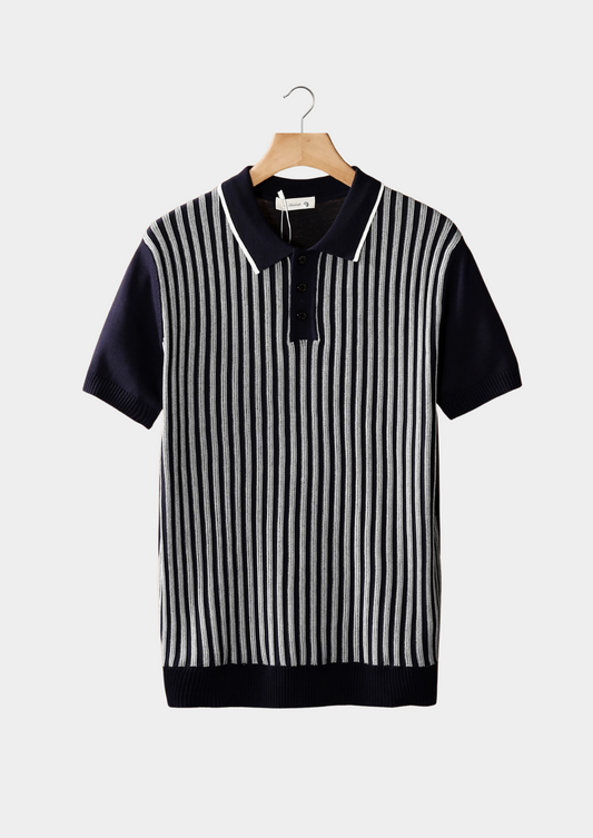 Navy Vertical Striped Polo | Portovelli