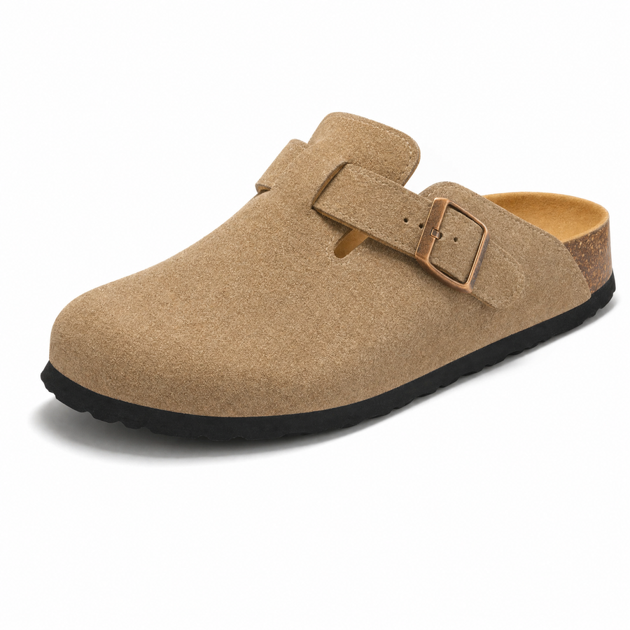 Portovelli Suede Boston Clogs - Sand