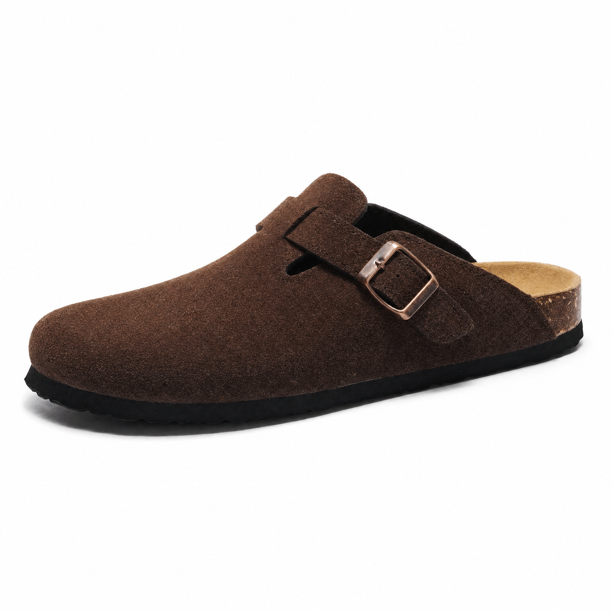 Portovelli Suede Boston Clogs - Dark Brown