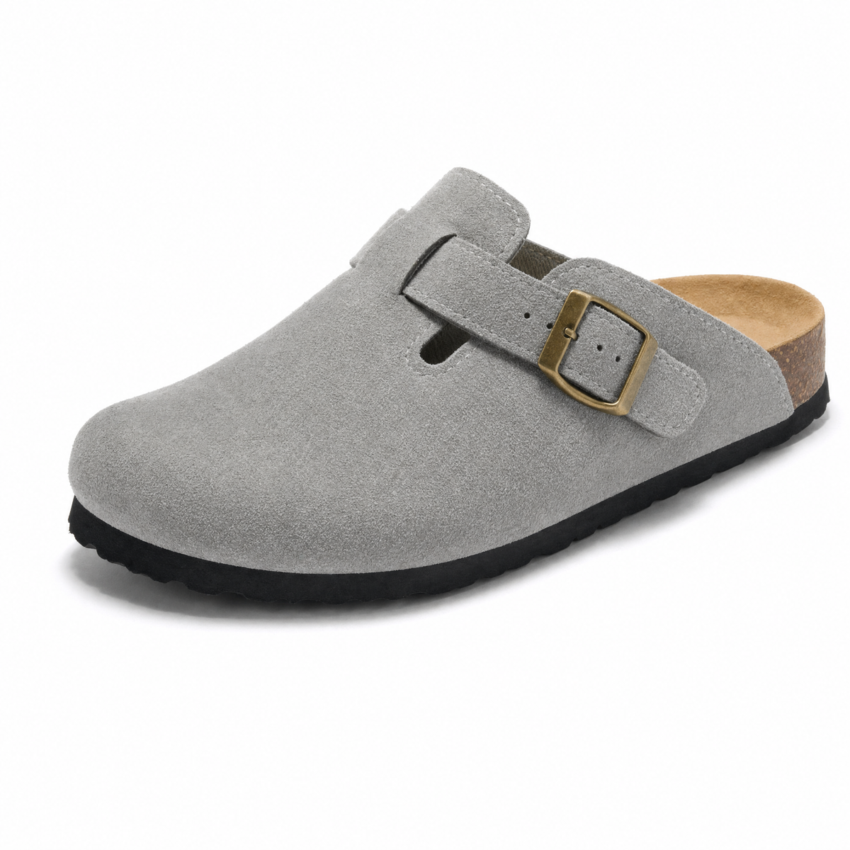 Portovelli Suede Boston Clogs - Light Grey