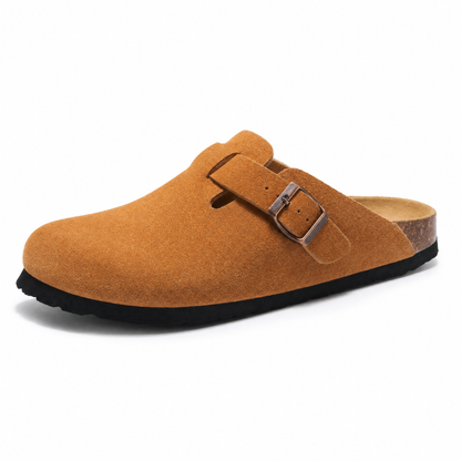 Portovelli Suede Boston Clogs - Caramel